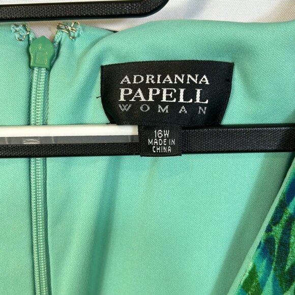 Adrianna Papell Green and Blue Print Dress Size 16W Lined Sleeveless Like New - Picture 3 of 6